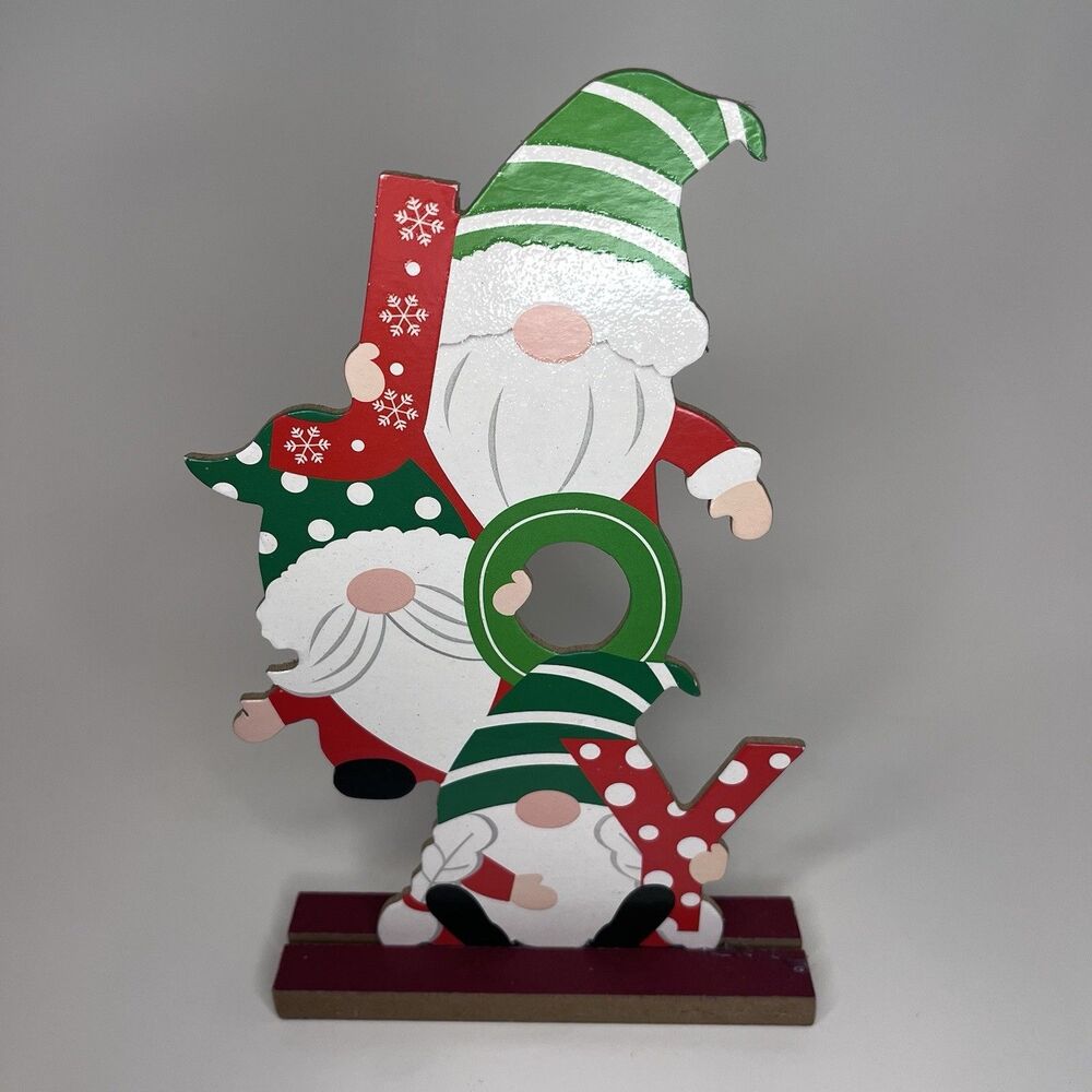 Joy Gnome Elf Christmas Wooden Display